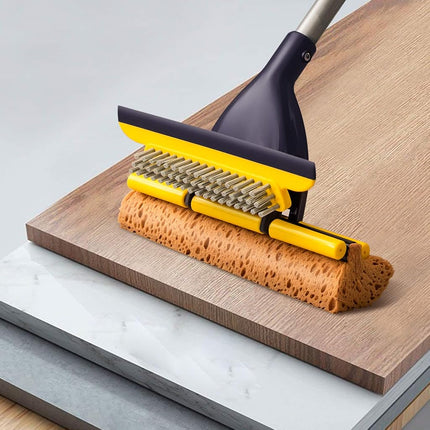 Yocada Fregona de esponja para uso comercial y doméstico, para limpieza de azulejos, baños, garajes, con 2 cabezales de esponja en total, escurridor y mango telescópico extensible largo de 42.5 a 52 pulgadas, fácil de escurrir y secar