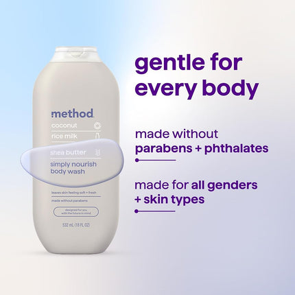 Method Body Wash, Simply Nourish, Paraben and Phthalate Free, 18 oz (Pack of 3)
