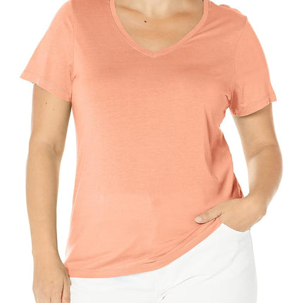 HUE womensShort Sleeve V-Neck Sleep Tee Short_Sleeve Pajama Tops - Orange - Large