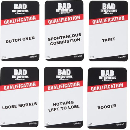 Mattel Games Bad interviews by Funemployed Party Game, Game Night for 3 or more players, hilarious fast-thinking interview card game