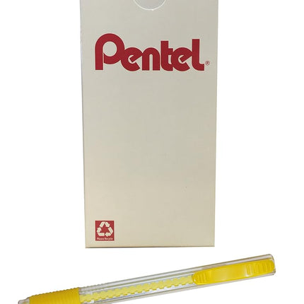 Pentel Clic Colors Retractable Eraser with Grip, Banana Yellow Barrel, Box of 12 (ZE23G)