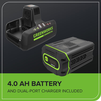 Soplador de hojas inalámbrico Greenworks 82V sin escobillas (760 CFM / 140 MPH), batería de 4.0Ah y cargador de doble puerto (ideal para paisajistas y profesionales)