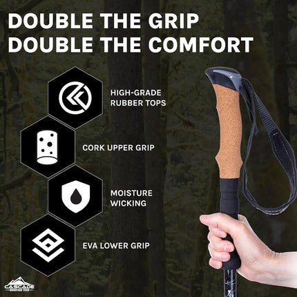 Cascade Mountain Tech Trekking Poles - Carbon Fiber Walking or Hiking Sticks with Quick Adjustable Locks (Set of 2)