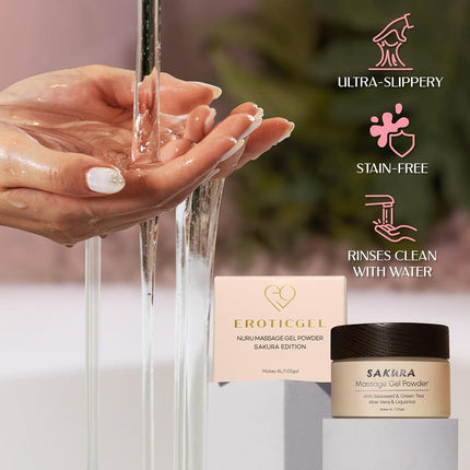 Japanese Nuru Massage Gel Powder Sakura 40g, Aloe, Gift Jar, Makes 4 Litres