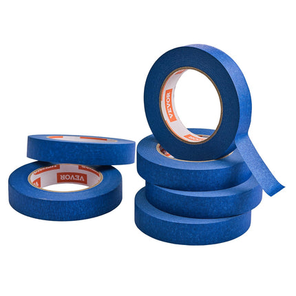 VEVOR Painters Tape, 1 Inch Wide (0.94 In x 60 Yds), 6 Rolls, Blue Painter Tape for Painting, Edge, Trim, Ceiling, Masking Tape Protects Surfaces and Removes Easily, DIY Craft Art, Labeling Decoration