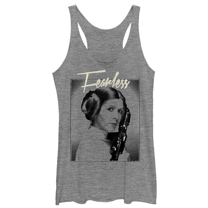Fifth Sun Women's Star Wars Fearless Princess Leia Racerback Tank Top, Gray Heather, X-Large