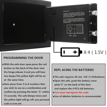 Yuanshikj Electronic Deluxe Digital Security Safe Box Key Keypad Lock Home Office Hotel Business Jewelry Gun Cash Use Storage money (Black 1)