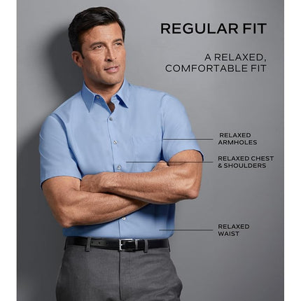 Van Heusen Men's Short Sleeve Dress Shirt Regular Fit Poplin Solid, Persian Blue, 18.5" Neck