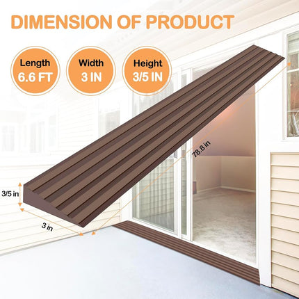 Threshold Ramps for Doorways Self-Adhesive Rubber Ramps for Door Threshold Rubber Door Threshold Ramp for Wheelchair Stroller Scooter Reducer Ramp (Brown, 3” Wide x 6.6' Long)