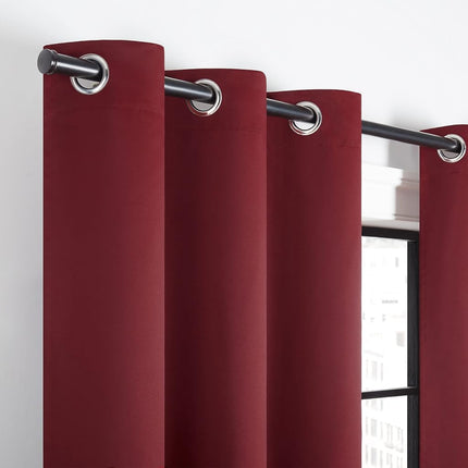 Eclipse Andover Solid Tripleweave Thermal Blackout Grommet Curtains for Bedroom (2 Panels), 42 in x 84 in, Red