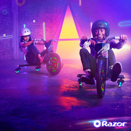 Razor RipRider 360 Lightshow – Trike with Rear Casters and with Motion-Activated Multi-Color Lights, 3 Wheeled Drifting Ride-On for Kids Ages 5 and Up