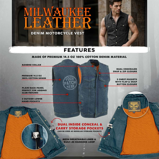 Milwaukee Men's Denim Club Vest with Hidden Snap and Zip (Blue, 6X-Large)