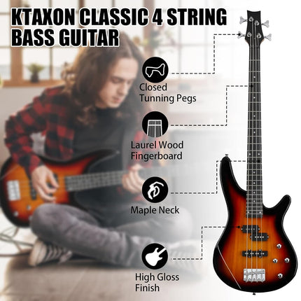 Ktaxon 4 String Electric Bass Guitar, Full Size Bass Guitar Kit (Sunset)