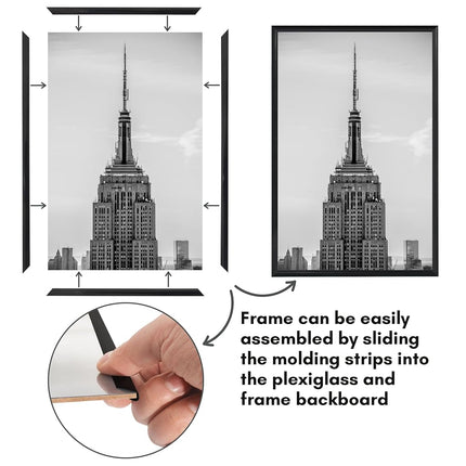 Americanflat 11x17 Picture Frame in Black - Set of 3-11x17 Frame with Slimline Molding, Plexiglass Cover, and Hanging Hardware for Horizontal or Vertical Wall Display