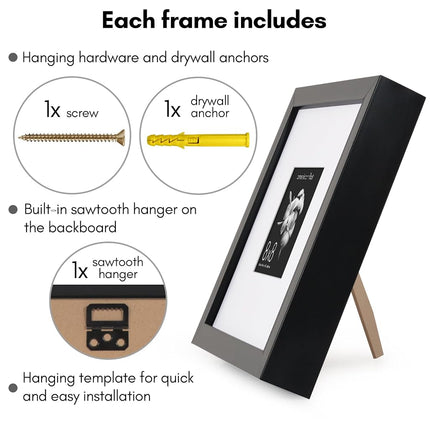 Cadre photo Americanflat 20x20 cm avec verre incassable - Utiliser comme cadre 10x10 cm avec passe-partout ou afficher une photo 20x20 cm sans passe-partout - Collection Soho - Cadres carrés à moulure profonde pour table ou mur - Noir