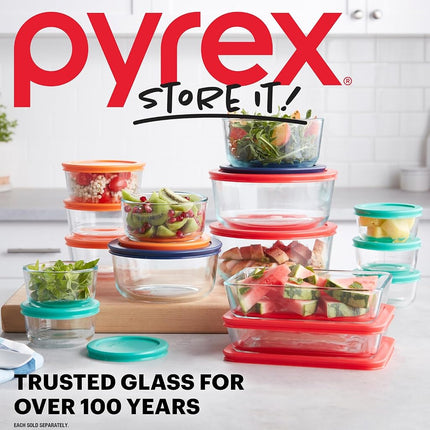 Pyrex Simply Store Glass Round Food Container Set with Multi-Colored Lids (14-Piece)