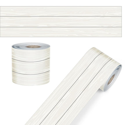 Carson Dellosa Farmhouse 65Ft of White Wood Grain Bulletin Board Borders, 1 Roll of Rustic Trim for Rolling Whiteboard, Cork and Posterboard, Party, Office Decorations, and Classroom Decor