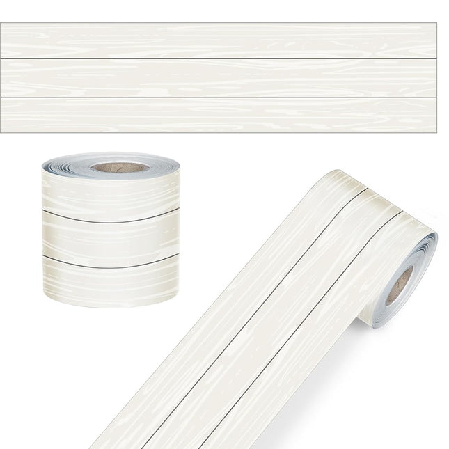 Carson Dellosa Farmhouse 65Ft of White Wood Grain Bulletin Board Borders, 1 Roll of Rustic Trim for Rolling Whiteboard, Cork and Posterboard, Party, Office Decorations, and Classroom Decor