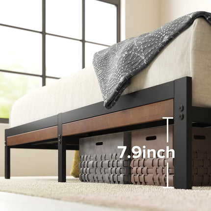 Zinus Kai Queen Bed Frame Bamboo Metal Base with Footboard