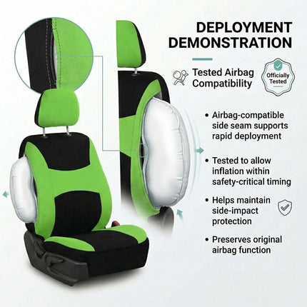 FH Group Light & Breezy Cloth Car Seat Covers, 7 Seater Three Row Set- Airbag & Split Ready -Universal for Cars Trucks and SUVs (Green/Black)