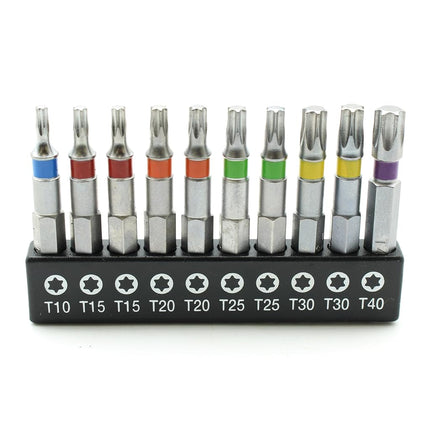 TMAX 10p Color Coded T10-T40 6 point Torx Star 2" L Screwdriver Bit, S2