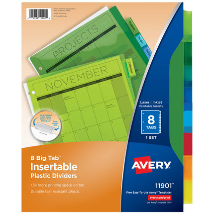 Avery Big Tab Insertable Plastic Dividers, 8 Multi