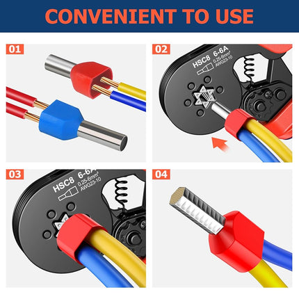 Ferrule Crimping Tool Kit, Preciva Upgrade Double & Single Ferrules Connectors of 1500PCS, Hexagonal Sawtooth Self-Adjustable Ratchet AWG23-10 (0.25-6mm²) Wire Terminals Crimper Kit