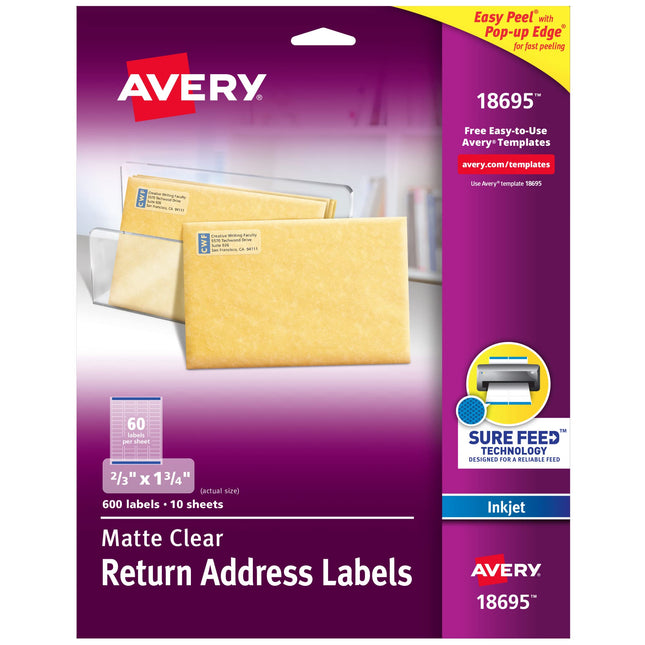 Avery Matte Clear Return Address Labels,Sure Feed 