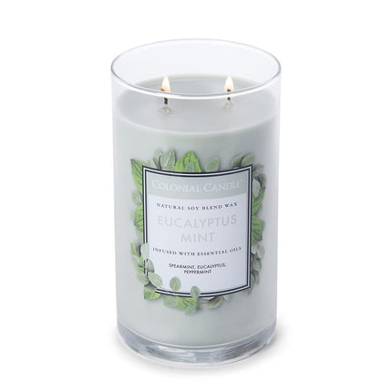 Colonial Candle Eucalyptus Mint Scented Jar Candle, Classic Cylinders Collection, 2 Wick, Green, 19 oz - Up to 120 Hours Burn