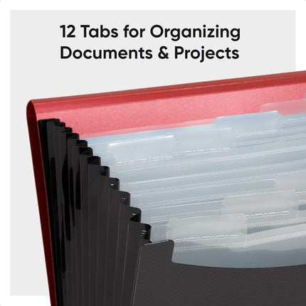 Smead Expanding File, 12 Pockets, Elastic Closure, Letter Size, Wave Pattern Red/Black (70866)
