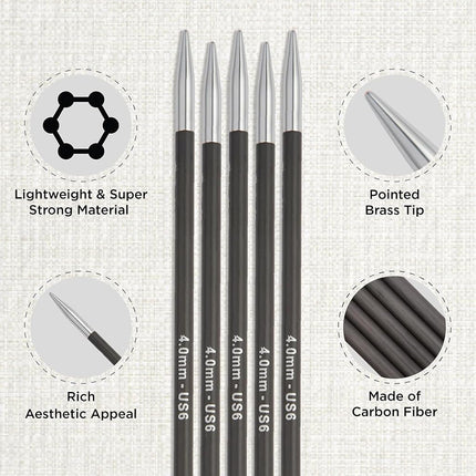 KnitPro Karbonz Starter Double Pointed Needle Set 8" (20cm) | 6 Sizes (2.5mm to 5mm)
