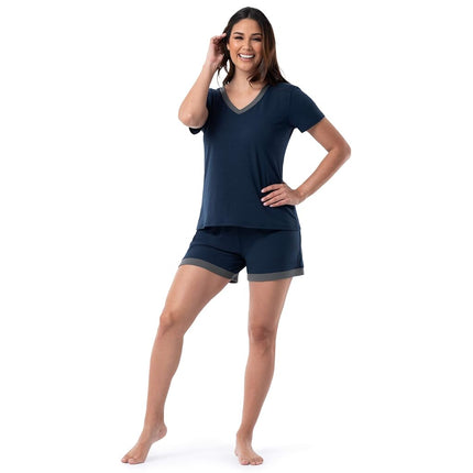 Fruit of the Loom Women's Sleeve Tee and Short 2 Piece Sleep Set, Midnight Blue, Large