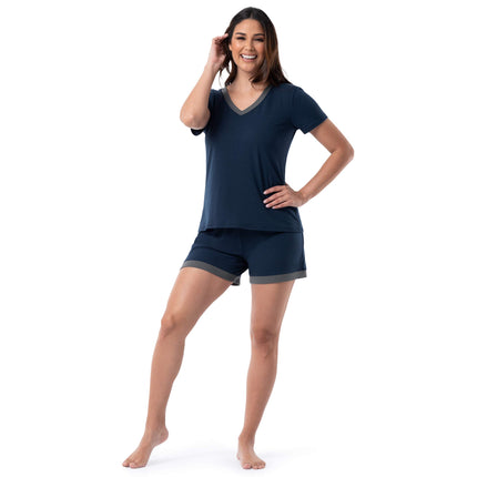 Fruit of the Loom Women's Sleeve Tee and Short 2 Piece Sleep Set, Midnight Blue, Large