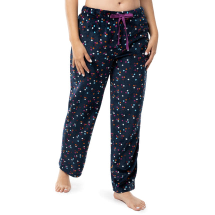 Fruit of the Loom Women's Sueded Jersey Crew Top and Fleece Pant Sleep Set Pajama, Berry Confetti/Multi, XL