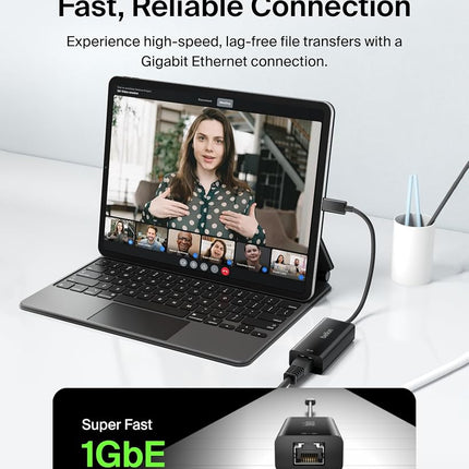 Belkin F2CU040btBLK USB-C to Gigabit Ethernet Adapter (USB-IF Certified, Compatible with MacBook Pro (2016), Dell XPS 13 inch), Black