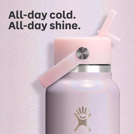 Hydro Flask Water Bottle - Insulated Stainless Steel - Wide Mouth Flex Straw Lid, Non-Spill, Leakproof and Refillable in 32 Oz Glimmer Blue