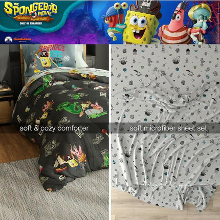 The Spongebob Movie: The Search for Squarepants Twin Bedding Set – 5 Piece Kids Super Soft Microfiber Reversible Comforter & Sheet Set - Roblox Reward Included (Officially Licensed Product) by Franco