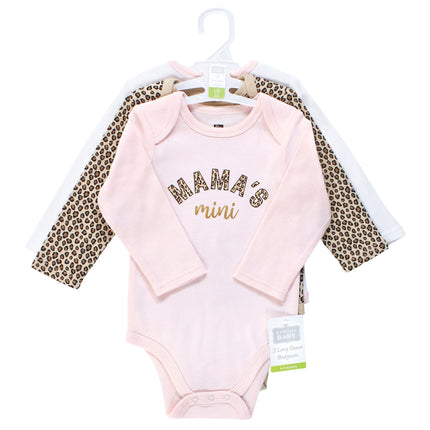 Hudson Baby Baby Girls Cotton Long-sleeve Bodysuits 3-pack, Leopard Mamas Mini, 9-12 Months
