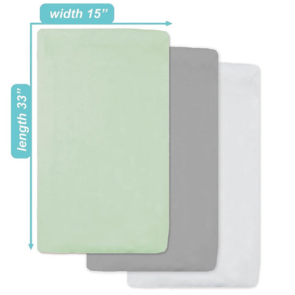 American Baby Company 15" x 33" Fitted Bassinet Sheet, 100% Natural Cotton Jersey Knit, Celery/Gray/White, Soft Breathable, for Boys and Girls, Pack of 3