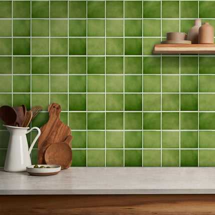 Commomy Peel and Stick Tile, Stick on Tiles Backsplash for Kitchen and Bathroom, PVC Self Adhesive Wall Tiles Stickers 3D Wall Panels Inner Wall Decoration(Square, Matte Green, 30x30cm, 10 Pcs)