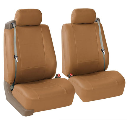 FH GROUP Front Set Faux Leather Car Seat Covers for Low Back Seat with Removable Headrest, Universal Fit, Airbag Compatible Seat Cover for SUV, Van, Tan