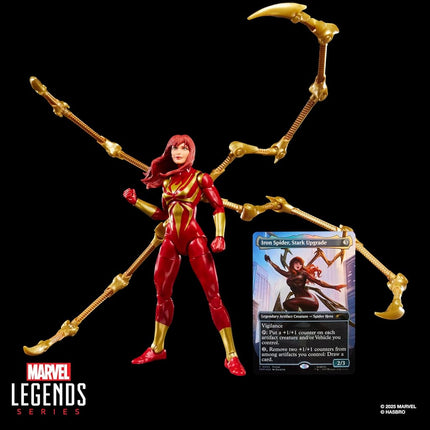 Marvel Legends Series Magic: The Gathering Mary Jane Watson (Iron Spider), Spider-Man Action Figure and Exclusive Foil Trading Card, Red