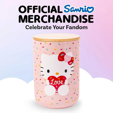 Silver Buffalo Sanrio Hello Kitty Holding Love Heart Ceramic Cookie Snack Candy Jar with Airtight Bamboo Lid (Small)