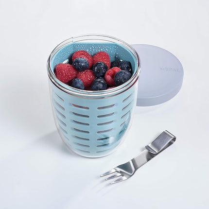 Mepal – Fruit & Veggie Pot Ellipse – Nordic Black – 600 ml – Airtight & Leakproof – Includes Colander & On-the-go Fork – Dishwasher Safe
