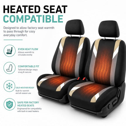 FH GROUP Front Set Cloth Car Seat Covers for Low Back Car Seats with Removable Headrest, Universal Fit, Airbag Compatible Seat Cover for SUV, Sedan, Van, Beige