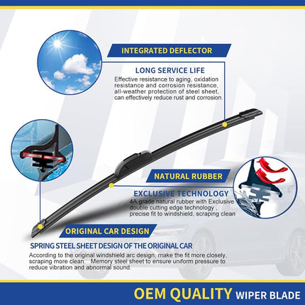 3 wipers Replacement For Toyota Highlander 2008-2019,Lexus GX460 2011-2021 Original Equipment Windshield Wiper Blades Set 26"+20"+12" (Set of 3) U/J HOOK