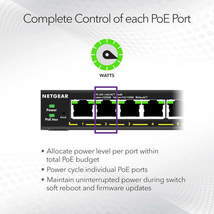 Netgear conmutador Gigabit Ethernet PoE+ de 5 puertos