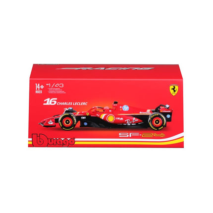 Bburago - F1 Ferrari SF-24#16 Leclerc with Helmet and Display Case, 1:43 Scale Diecast Model, Imola 2024 Livery, Replica of the Single-Seater, Officially Licensed by Ferrari, Recommended Age 14+