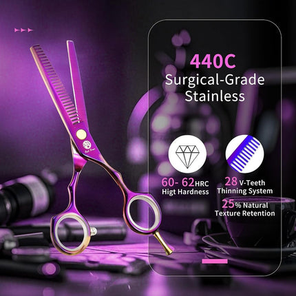 Purple Dragon 5.5 inch Hair Cutting Scissors Set with Razor, Titanium-Professional-Hairdressing, Barber Hair Cutting Shears Hair Thinning/Texturizing Shears for Professional Hairdresser or Home Use 5.5 inch Purple