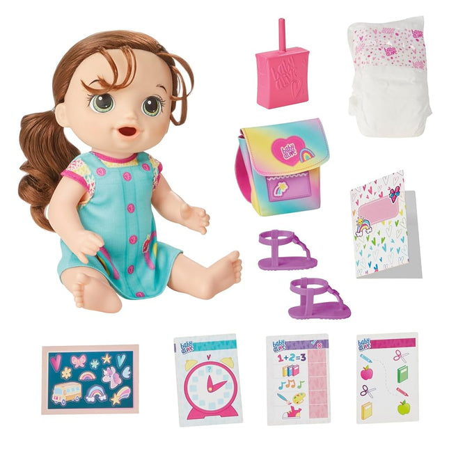 Baby Alive Time for School Baby Doll Set, Back to School Toys for 3 Year Old Girls & Boys & Up, 12 Inch Baby Doll, Brown Hair